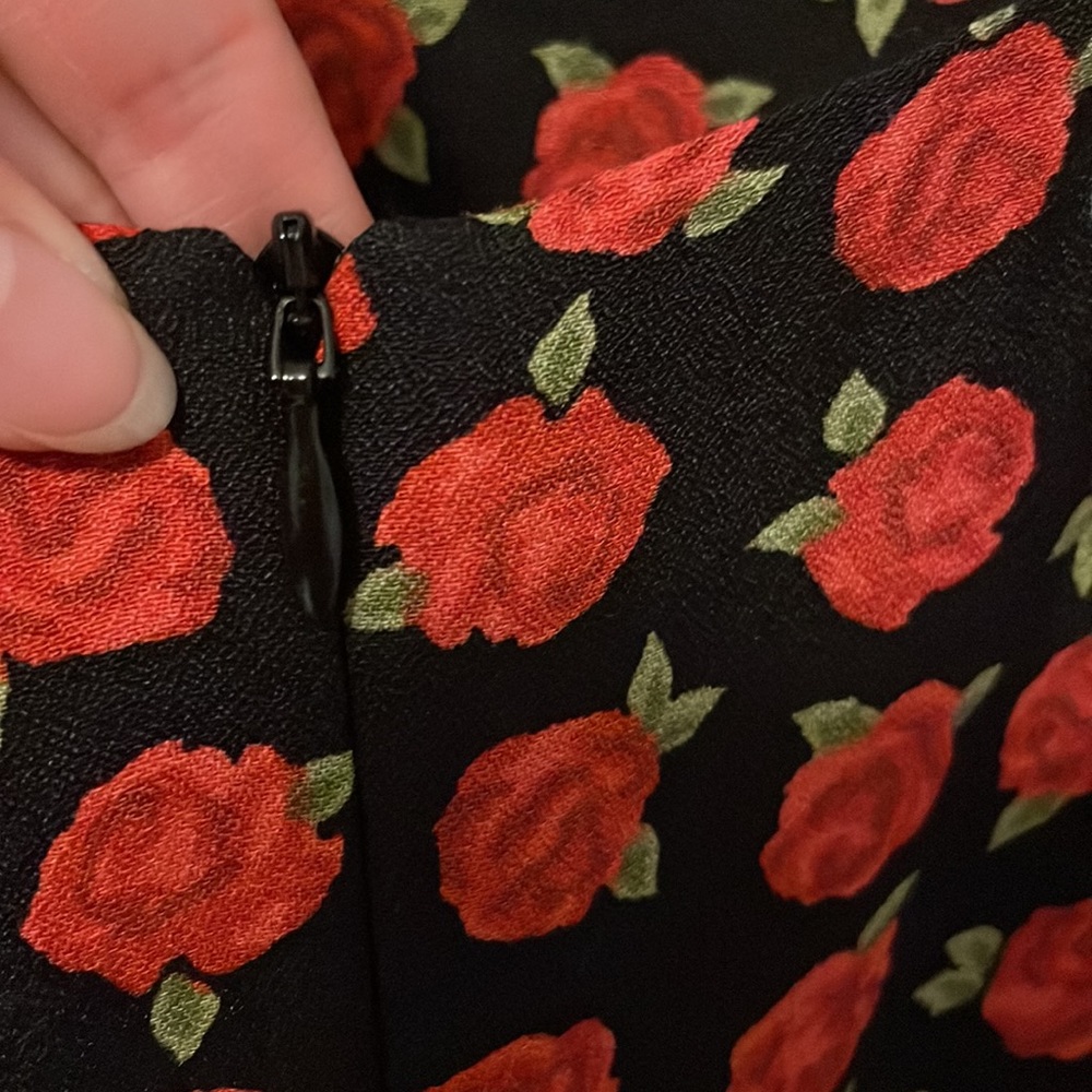 Reformation Black Midi Dress with Red Floral Pattern - Picture 4 of 10